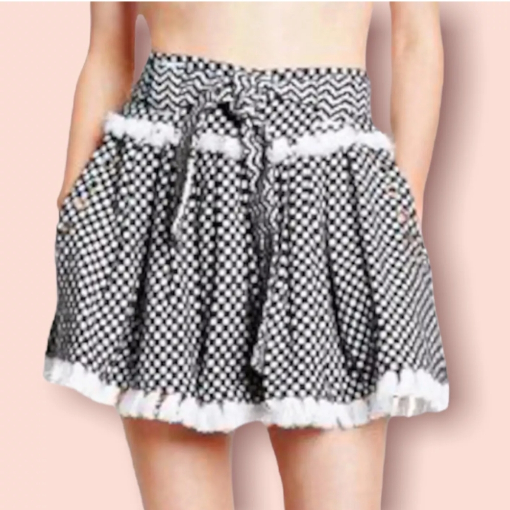Dodo Bar Or Women's Size M Michaella Mini-Skirt Tasseled checkered Pleated Black